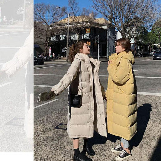 Winter Ins Style Leisure Free Complex Mid-length Solid Color Hooded Jacket Loose Large Size Female Down Padded Jacket