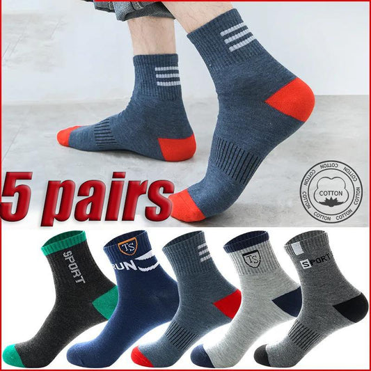 5 Pairs of Men's Tube Socks Multicolor Printed Cotton Sports Socks Casual Sports Winter Thickened Tube Socks Large Size