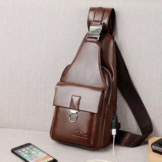 Leather Texture Men's Chest Bag Casual Shoulder Bag Messenger Small Backpack Men's Soft Leather Bag