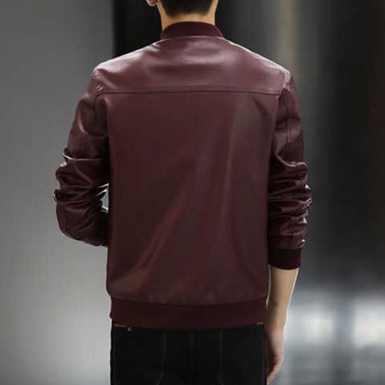 Fashion Autumn Male Leather Jacket Black Brown Mens Stand Collar Coats Leather Biker Jackets