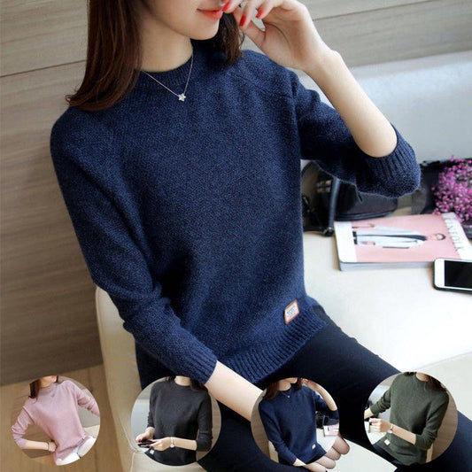 Winter Women Low Collar Plus Size Warm Pullover Sweater Office Soft Inner Bottoming Shirt