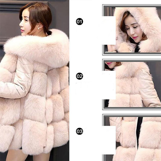 Haining Fashion Women's Fur Coat Mid-length Stitching Fox Fur Women's Clothing