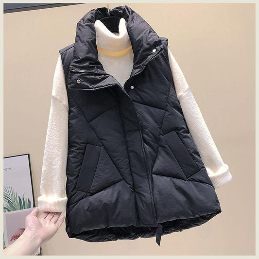 Autumn Winter Fashion Cotton Coat All-match Loose Casual Slim-fitting Sleeveless Stand-up Collar Bread Clothes Mid-length Women's Waistcoat Outwear