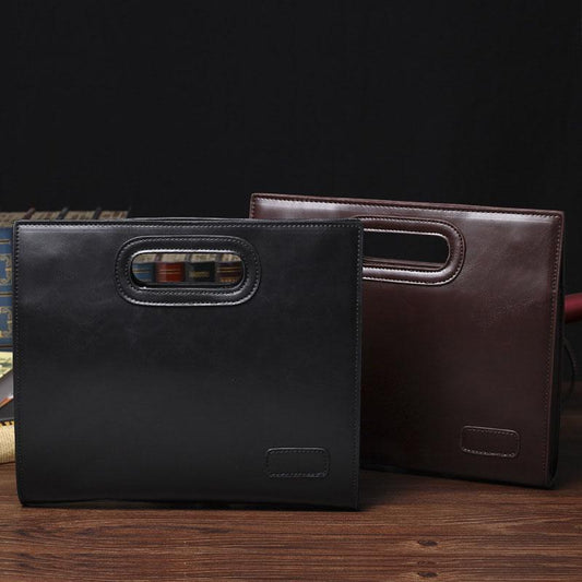 Business briefcase men brown large capacity zipper leather anti-theft waterproof clutch iPad bags