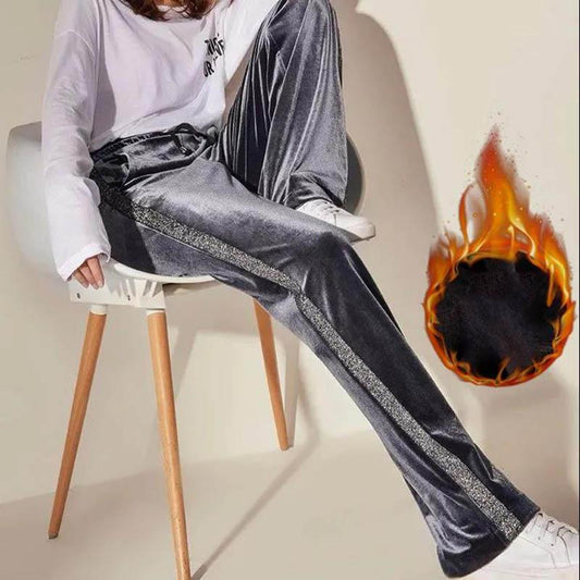 Plush Gold Velvet Wide-leg Pants Women's Drape High-waist Straight-leg Trousers Autumn and Winter Loose Casual Sports Pants