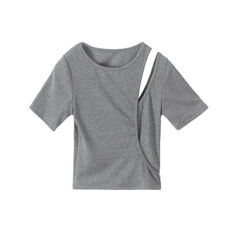 Women Ladies Summer Personality Tops Irregular Loose Short Sleeve Short T-shirt Blouse