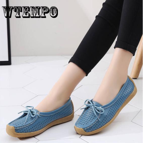 Women's Shoes Sandals Genuine Leather Casual Slip-on Hollow Out Flat Big Size 37-42