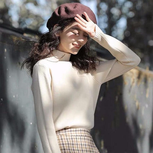 Autumn and Winter Women's Half-high Neck Pullover Sweater Long-sleeved Knitted Bottoming Shirt Slim All-match Blouse Women