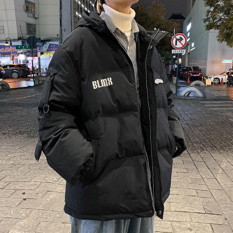 Winter Men's Down Jacket Japanese Thick Warm Hooded Jacket Korean Version of The Trend Loose Casual Printed Bread Suit Jacket