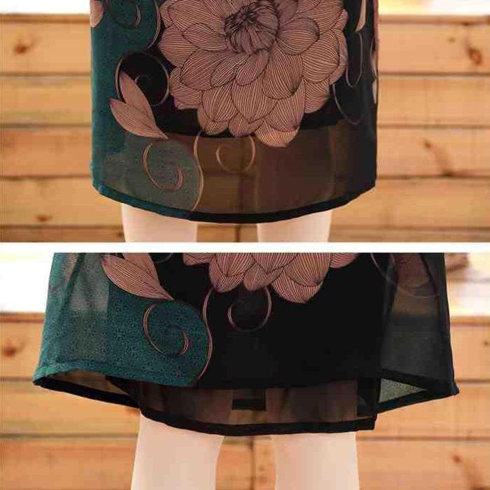 Women's Clothing Large Size Loose Chiffon Dress Round Neck Short Sleeve Printing Knee-length