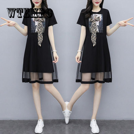 2019 New Spring Summer Round Neck Ruffles Dress Women Fashion Dress Ladies Casual Loose T Shirt