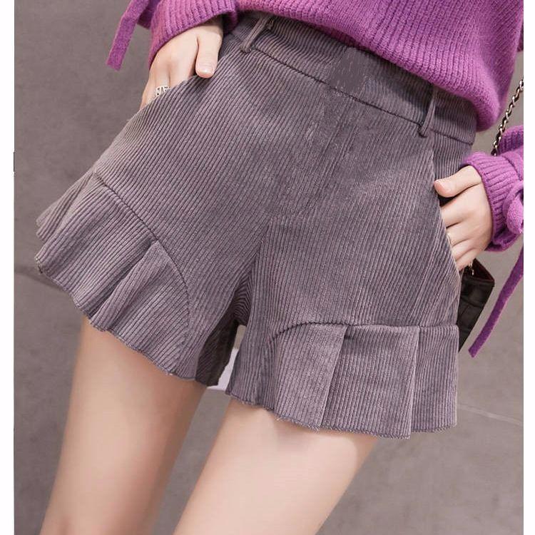 Women Autumn Winter High Waist Wide Leg Short Pants Outwear Female Casual Loose Short Boot Pants