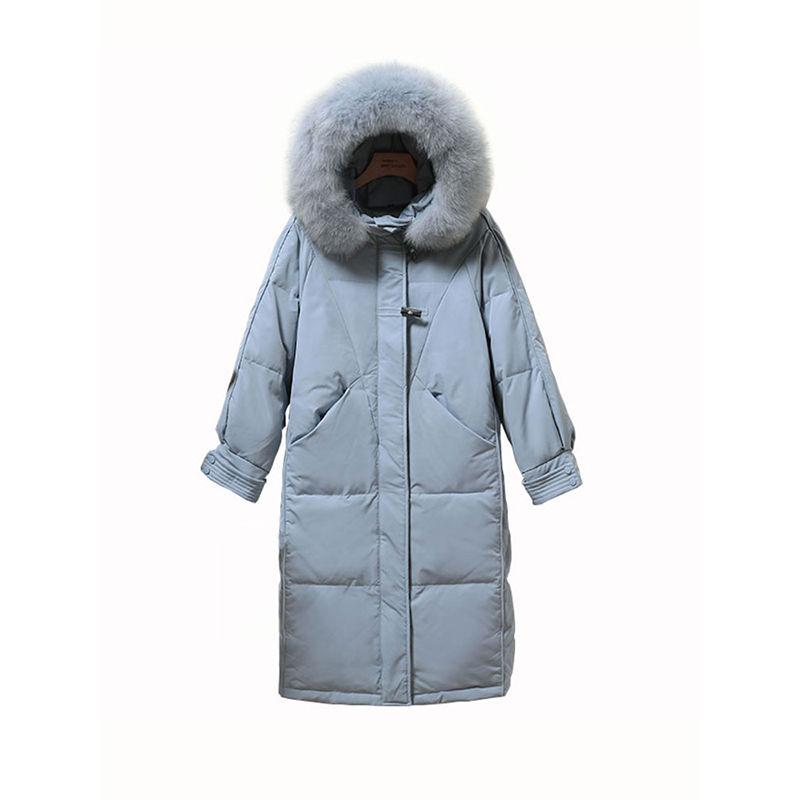 White Duck Down Jacket Women's Mid-length Winter Ins Tide Korean Version of Loose Thick Warm Hooded Big Fur Collar Jacket