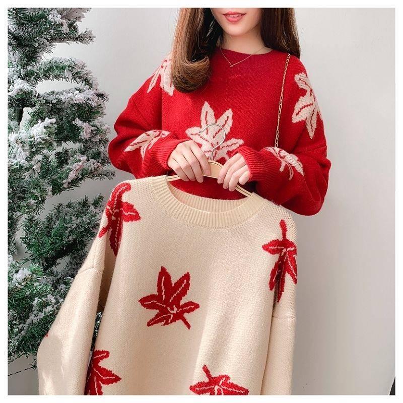 Autumn and Winter Knitted Jacquard Pullover Sweater Thickened Round Neck Loose Sweater