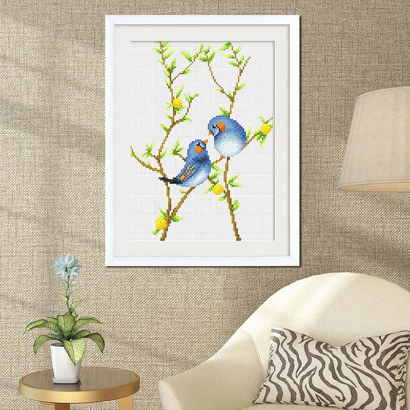 Printed Cross Stitch Small Simple Living Room Painting Simple Modern Bird Language Floral Fresh Embroidery Painting