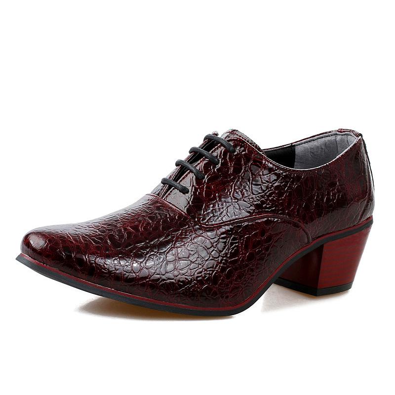 Men'S Leather Shoes Red 7Cm High-Heeled Casual Dress Shoes