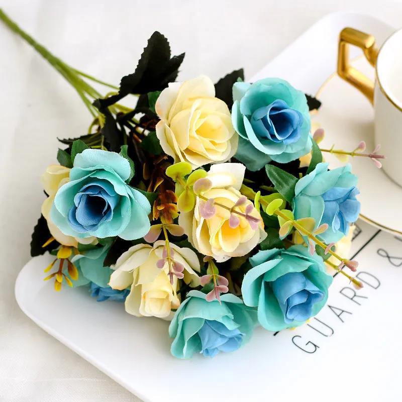 Single Fake Flower Simulation Bouquet Rose Flower Dried Flower Silk Flower Cloth Flower Plastic Flower Small Bunch Cloth Decoration Flower Arrangement