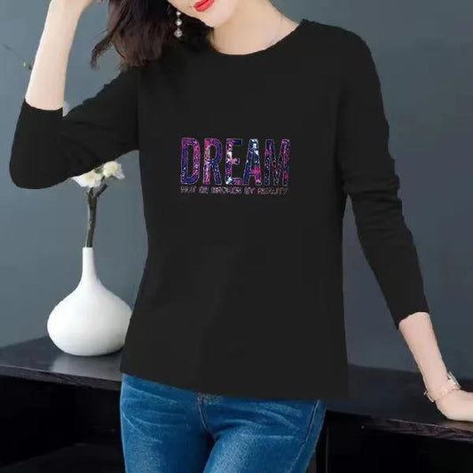 DREAM Print Pullover Spring Long-sleeved T-shirt Women Boutique Bottoming Shirt Casual Loose Shirt