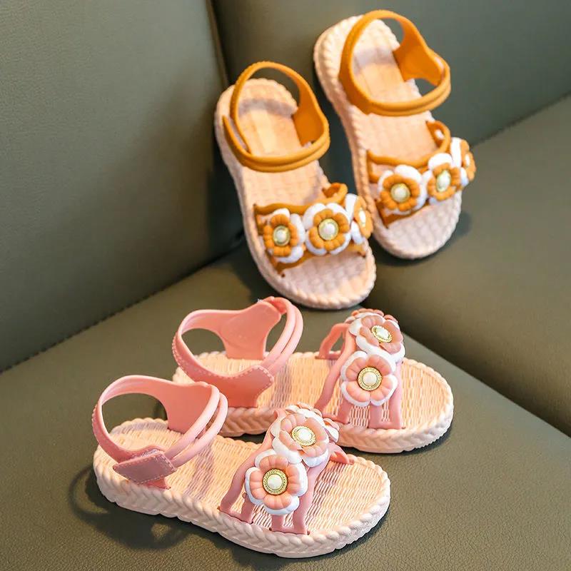 Kids Sandals Girls Summer Sandals Soft Sole Casual Sandals Anti-slip Beach Flowers Flat Open Toe Sandals