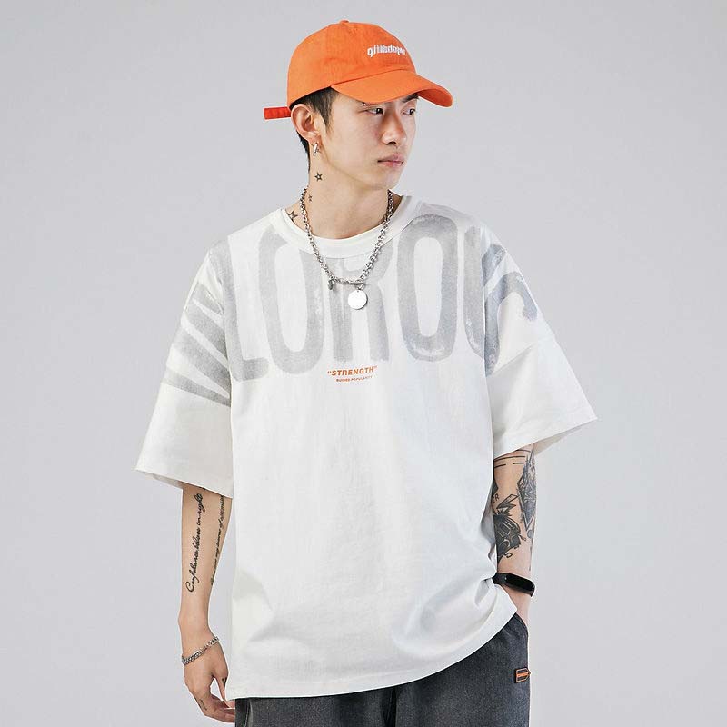 Summer New Short-sleeved T-shirt Men's Tide Brand Student Pure Cotton Printing Hip-hop Loose Shoulder Five-point Sleeve T-shirt
