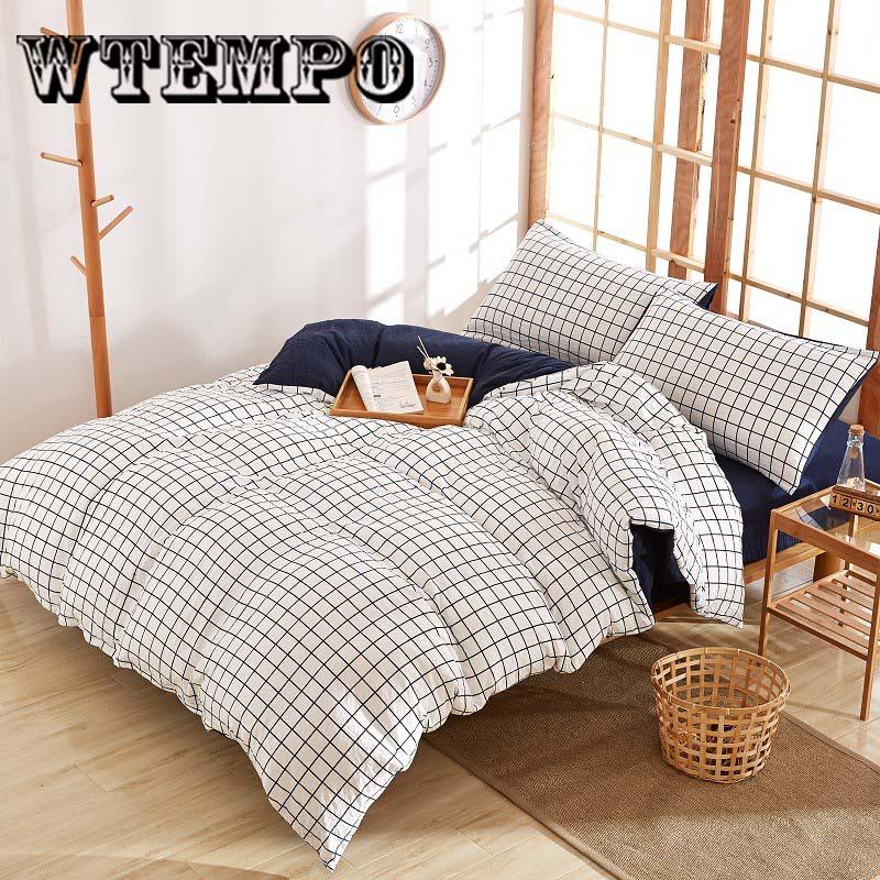 4pcs Plaid Bedding Set Summer Bed Linens Set Simple Style Duvet Cover Pastoral Bed Set Adult Bedding Bedclothes Skin-friendly Pillowcases