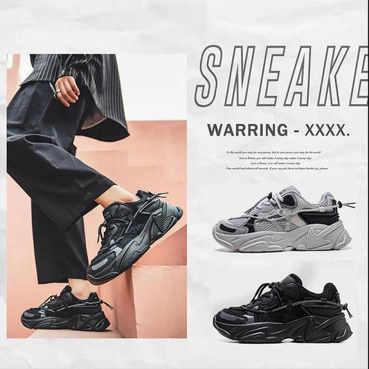 Functional Wind White Black Shoes Sports Casual Daddy Shoes Men's Super Fire Wild Pure Color Simple Couple Shoes