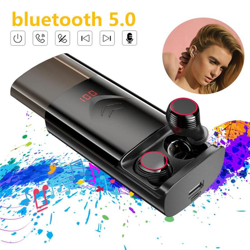 Waterproof 5.0 Earphones Bluetooth Push-pull HIFI TWS Earbuds LED Screen Headphones Wireless Headset
