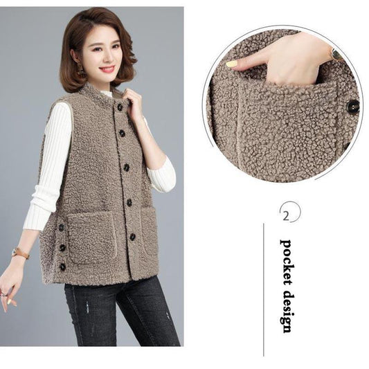 Lamb Velvet and Fur All-in-one Vest Middle-aged and Elderly Women's Tops Spring and Autumn Mother's Loose Coat