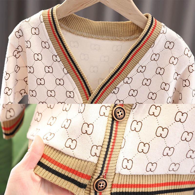 Boys Spring and Autumn Suit Knitted Sweater Coat Shirt Pants Three-piece Set Children Boy Baby Cute Cool Casual Three-piece Set