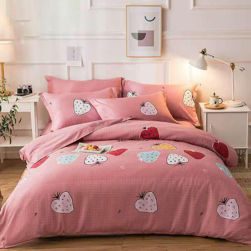 Four Seasons Simple Embroidery Four-piece Household Thickening Brushed Duvet Cover Dormitory Bedding Set