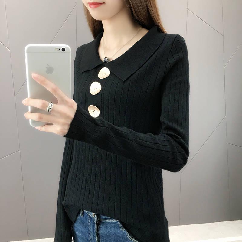 Pofulove Autumn Winter Lapel Sweaters Women's Bottoming Shirt Long Sleeve Pullover Slim Female