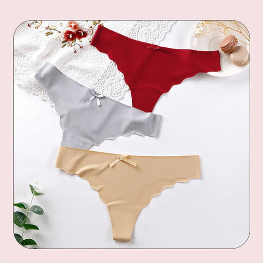 Ice Silk Seamless Thong Feminine Solid Color Low Waist Panties One Piece
