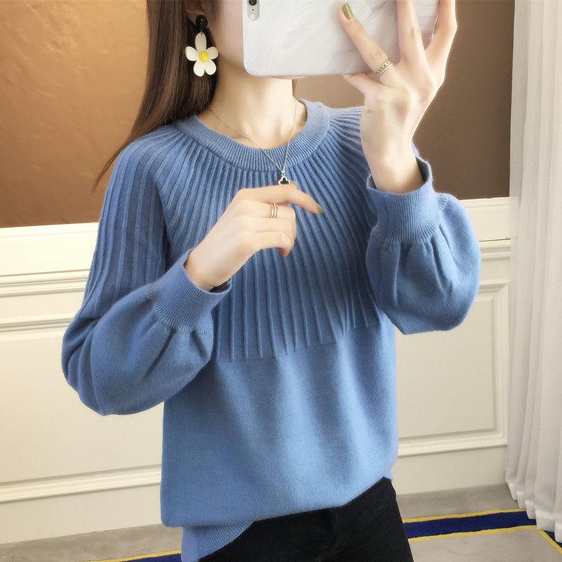 Spring and Autumn Loose Round Neck Sweater Fashion Knit Casual Bottoming Shirt Pure Color Simple Female Top