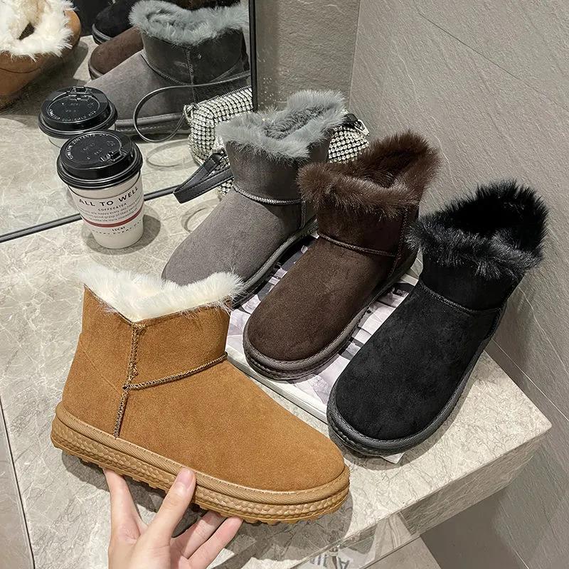 Snow Boots Women's Mid-tube Boots Thickened Snow Cotton Shoes Winter Warm and Velvet Bread Shoes
