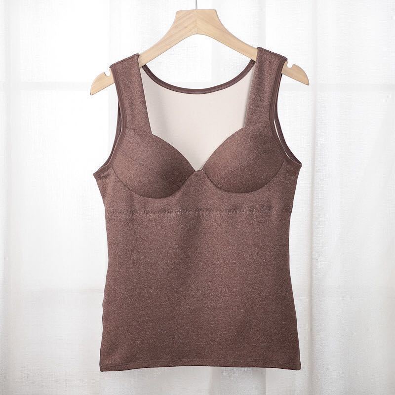 Comes with Chest Pad Thermal Underwear Ladies Plus Velvet Thickening Winter Seamless Body Shaping Bottoming Vest Without Underwear