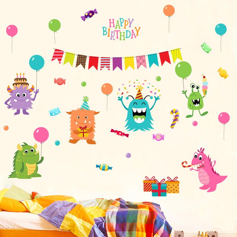 Warm creative happy monster wall stickers children room kindergarten decorative painting