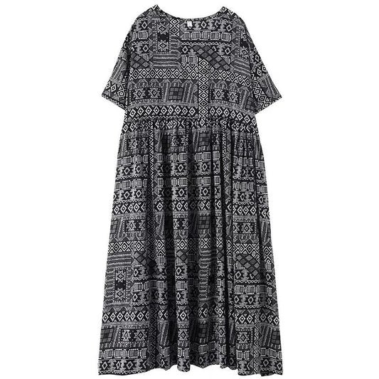 Spring and Summer Women's Skirt Literary Retro Loose Large Size Short-sleeved Women's Dress Skirt
