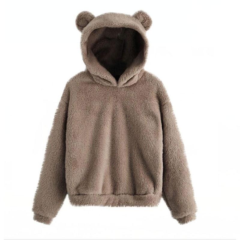 Cute Fluffy Rabbit Ears Hooded Sweater Autumn Solid Color Warm Sweater Plus Size Long-sleeved Pullove Sweatershirts
