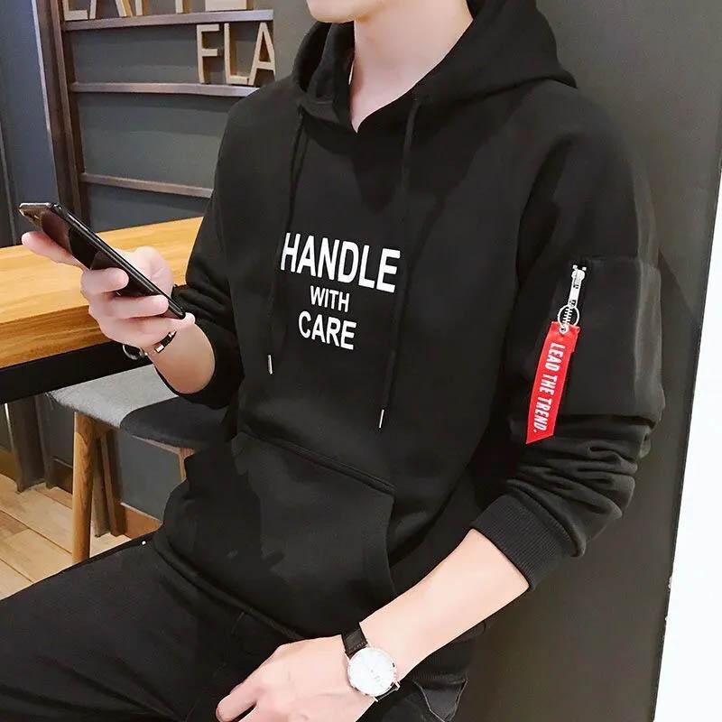 Autumn and Winter Hoodie Plus Fleece Sweater Korean Version of The Youth Student Slim Long-sleeved Clothes All-match Printing Pullover Jacket Hoodie
