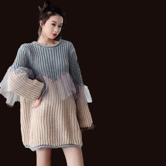 Maternity Wear Spring and Autumn Fashion Top Loose Knit Dress Mid-length Coat for Expectant Mother