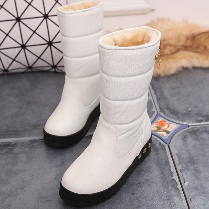 Winter Snow Boots Flat Bottom Thick Bottom Non-slip Waterproof Leather Women's Shoes Ladies Short Boots Thick Bottom Large