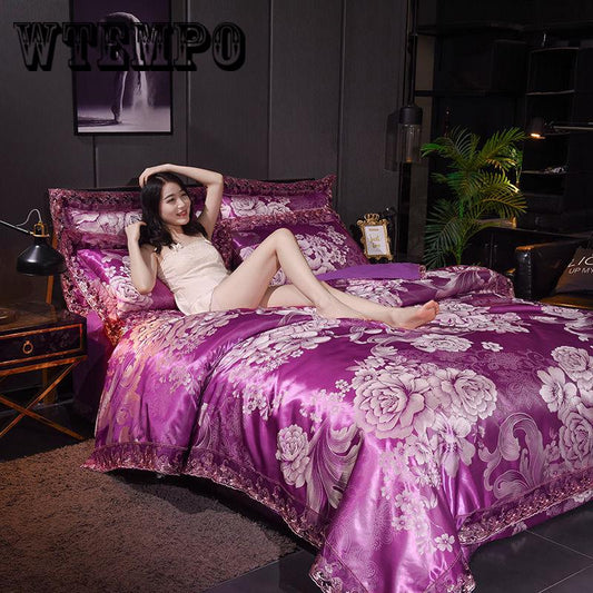 Euro Style Jacquard Bedding Set Lace Comforter Cover Blanket Cover Sheet Set Pillowcases
