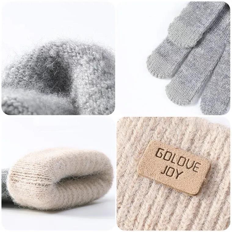 Wool Knitted Touch Screen Gloves Ladies Autumn Winter Warm Outdoor Antifreeze Plus Fleece Thickened Gloves