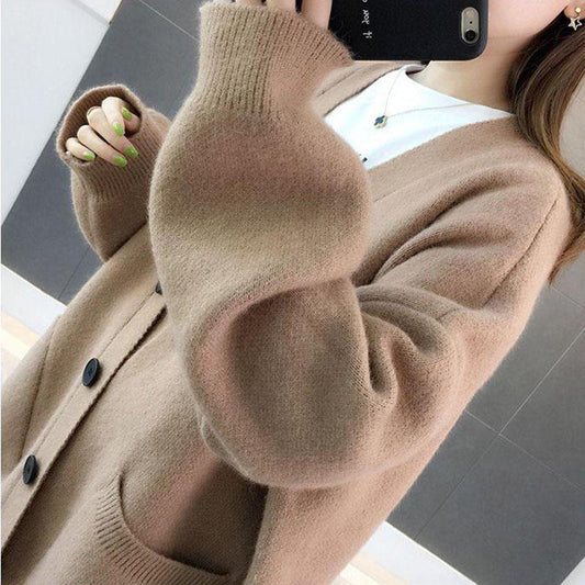 Autumn and Winter Plus Size Sweater Knit Cardigan Short Coat Solid Color Long-sleeved Young Women's Top