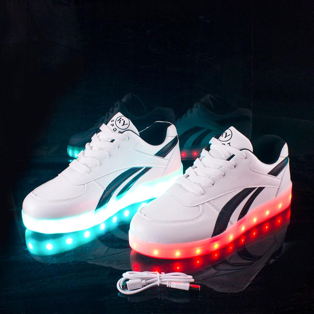 Men and Women Rechargeable Colorful Luminous Shoes Waterproof Casual Sports Shoes Couples White Shoes Fluorescent Luminous Shoes Unisex