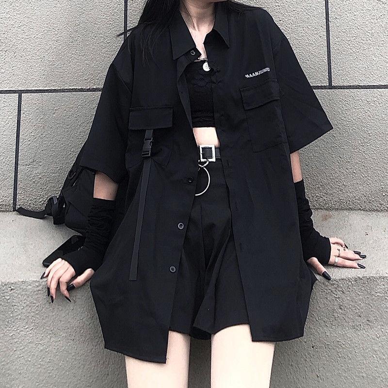 Hip-hop Style Women Sexy Black Cool Girls Shirt Skirt Spring and Summer Two-piece Skirt Suit