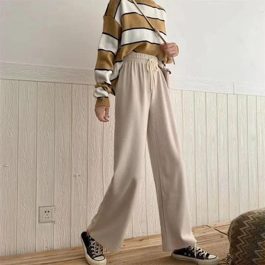 Women's Spring and Summer Casual Sports Pants Student Korean Style Loose Wide-leg Pants High-waisted Slim Vertical Straight-leg Pants Mopping Trousers