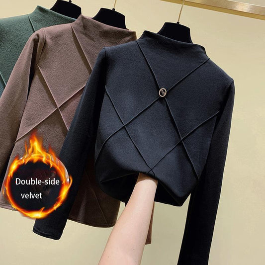 Thickened Double-sided Velvet Bottoming Shirt Women High-neck Pullover Autumn Winter Warm Long-sleeve Plus Velvet Base Shirt