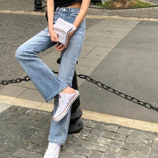 Blue / Black Straight Hairs Pants Spring Autumn High Waist Slim Slim Micro Jeans Ladies