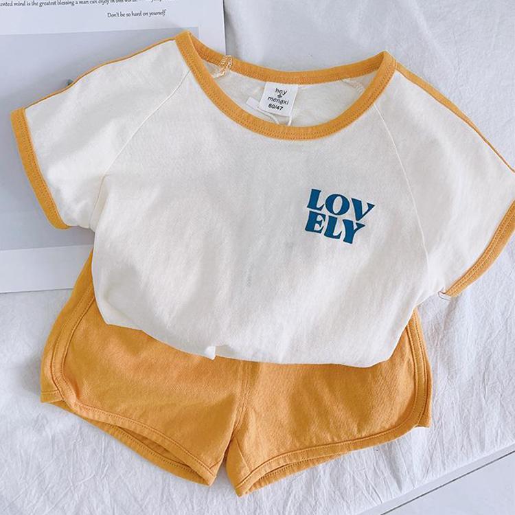 2PCS Children Clothing Set Spring Summer Girls and Boys Suits Korean Printing Letter Short Sleeve Tops + Pants Clothing Set
